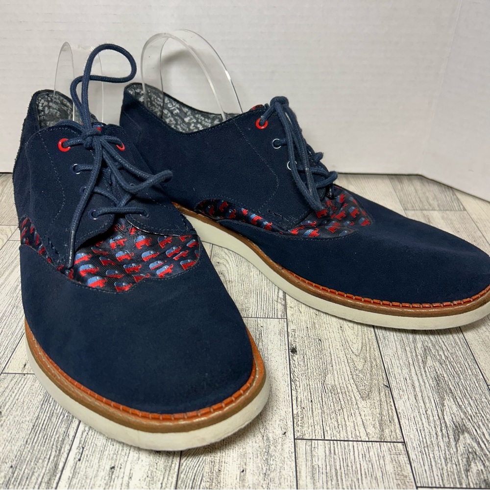 Tom’s Republican Elephant print navy oxfords suede lace up size 12 Trump Vote